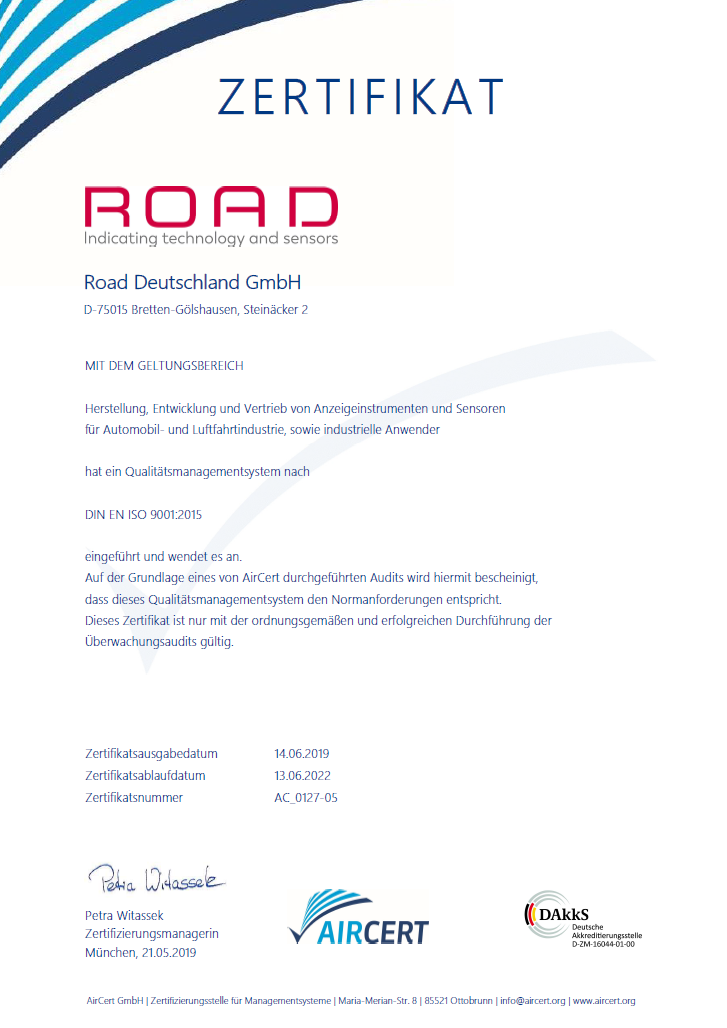ROAD Zertifikat DIN EN ISO 9001.2015
